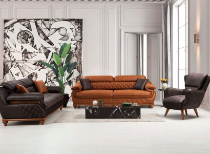 Living room Complete 3-piece Modern 2x three-seater sofa couch luxury armchair new